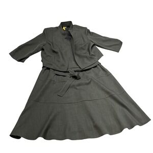Studio One New York Womens Dress Suit Set 18W Gray Polyester Jacket Belted 2pc